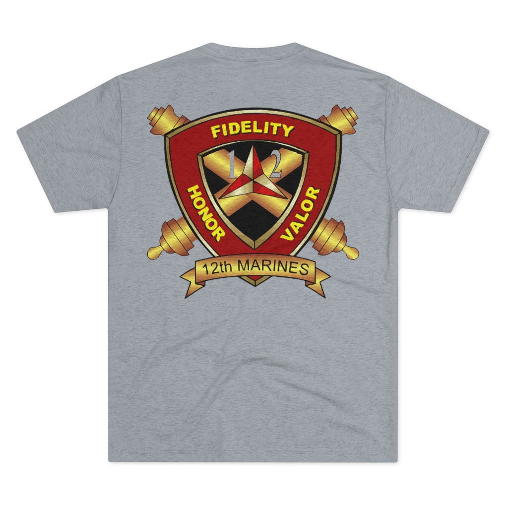 White 12th Marine Regiment Tri-Blend Tee Back
