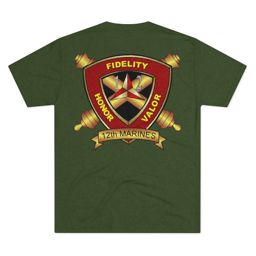 Military Green 12th Marine Regiment Tri-Blend Tee Back